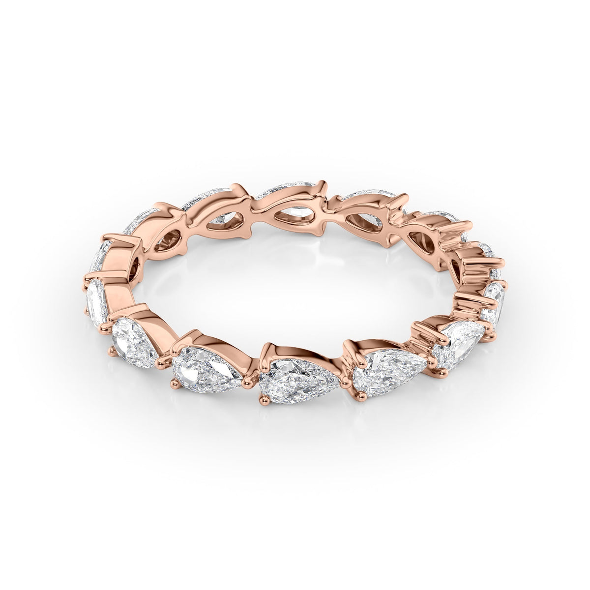 1.5ct East West Pear Eternity. A Rose Gold Eternity Ring Set With 1.5tcw Pear Lab Grown Diamonds. White Background.