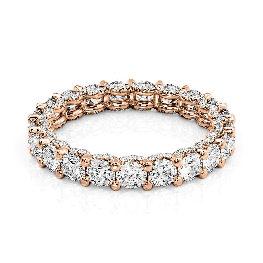 2.3ct Round U Pave Prong Eternity. A Rose Gold Eternity Ring Set With 2.3tcw Round Lab Grown Diamonds. White Background.