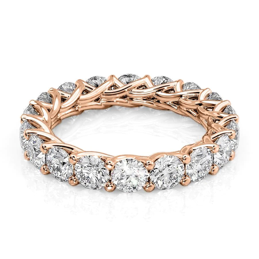 3.5ct Round Trellis Eternity. A Rose Gold Eternity Ring Set With 3.5tcw Round Lab Grown Diamonds. White Background.