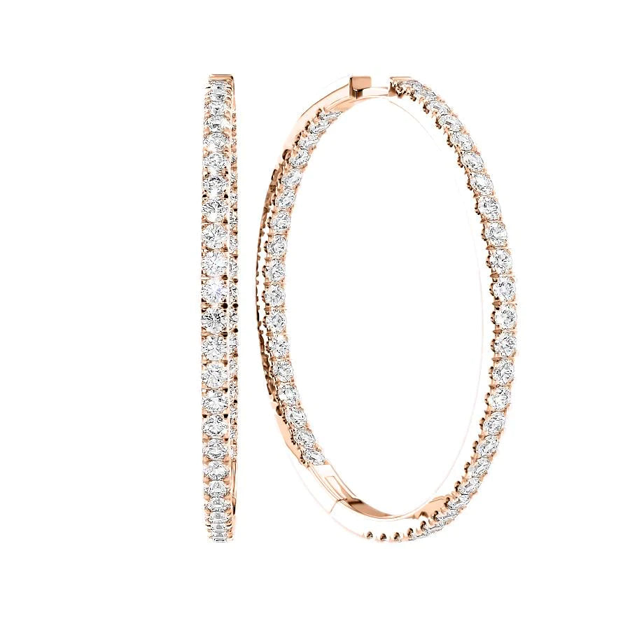 3ct 40mm Inside Out Pave Hoops. A Rose Gold Hoop Earrings Set With 3tcw Round Lab Grown Diamonds. White Background.