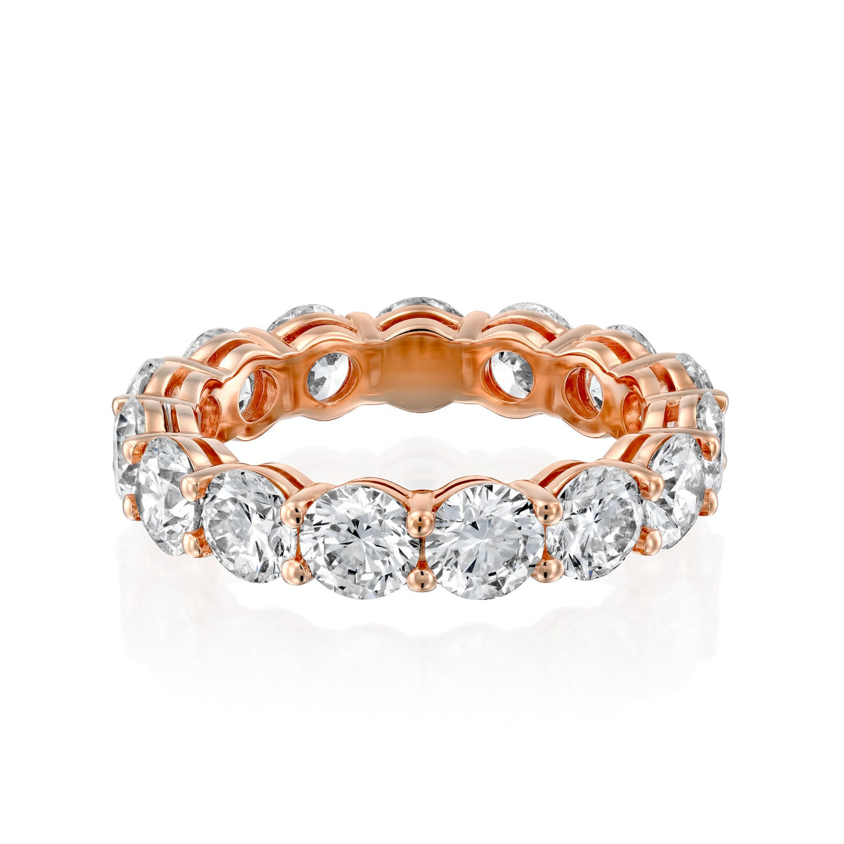 4ct Round Eternity. A Rose Gold Eternity Ring Set With 4tcw Round Lab Grown Diamonds. White Background.