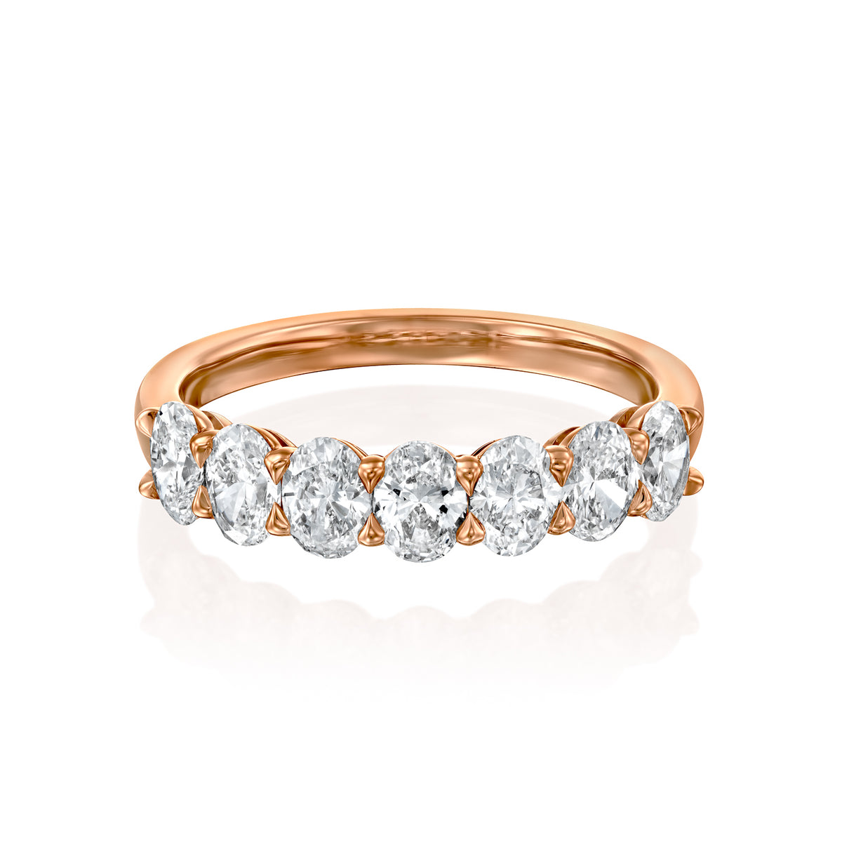 7 Stone 1.5ct Oval Anniversary. A Rose Gold Anniversary Ring Set With 1.5tcw Oval Lab Grown Diamonds. White Background.
