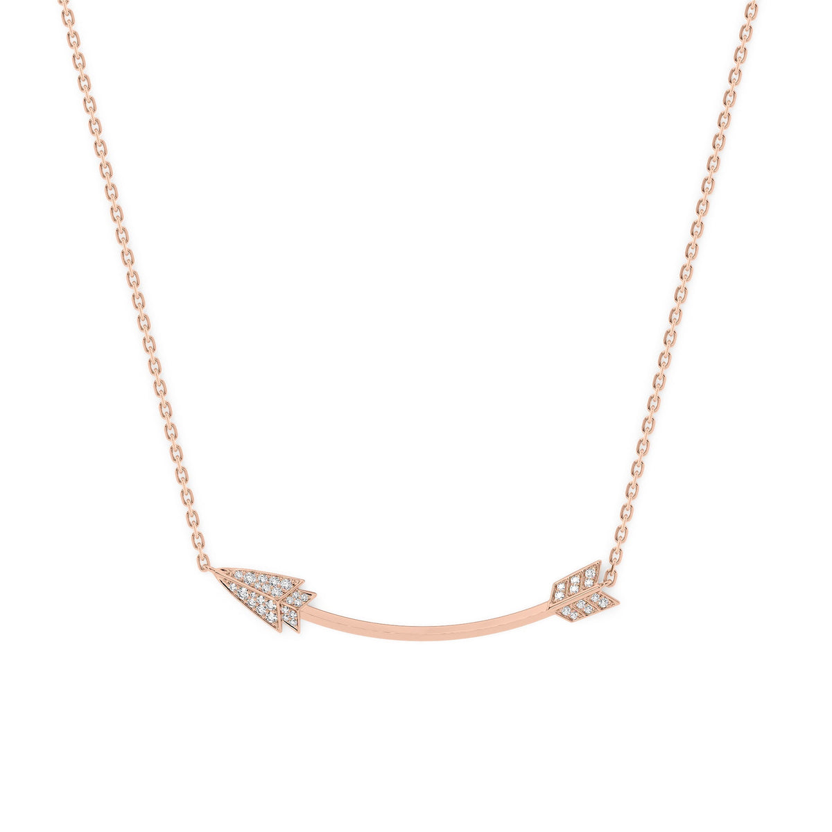 Aim Forward Necklace. A Rose Gold Designer Pendant Set With 0.25tcw Round Lab Grown Diamonds. White Background.