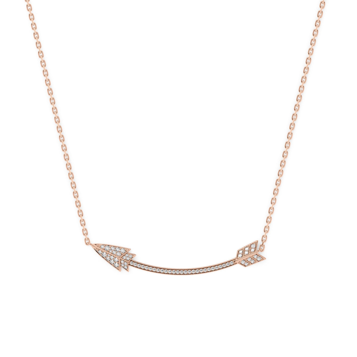 Aim Forward Pave Necklace. A Rose Gold Designer Pendant Set With 0.35tcw Round Lab Grown Diamonds. White Background.