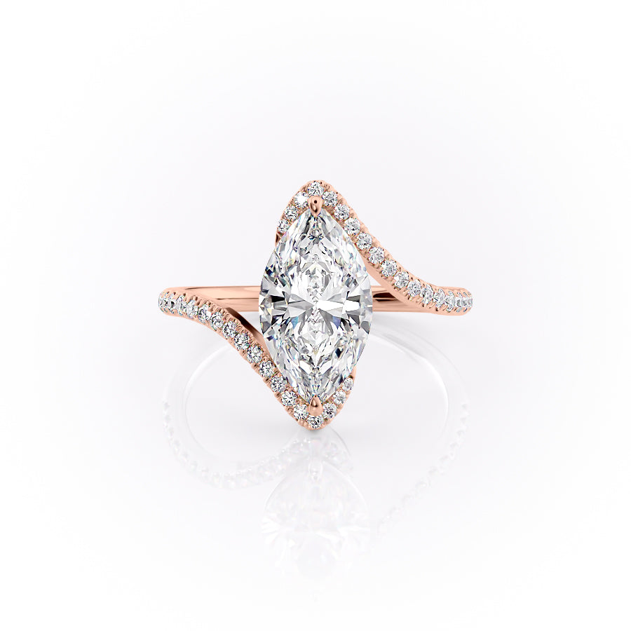 The Pave Skyler. A Rose Gold Engagement Ring Set With A 2ct Marquise Lab Grown Diamond. White Background.
