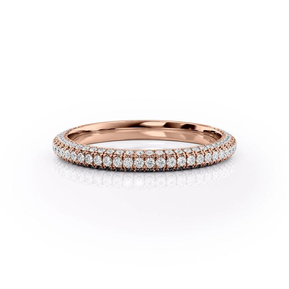The Rachel. A Rose Gold Pave Wedding Band Set With 0.5tcw Round Lab Grown Diamonds. White Background.