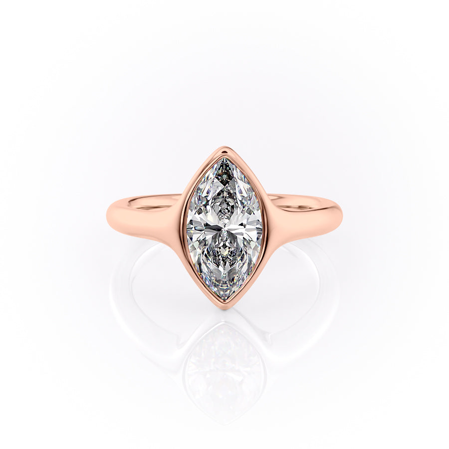 The Stella. A Rose Gold Vintage, Solitaire Engagement Ring Set With A 2ct Marquise Lab Grown Diamond. White Background.