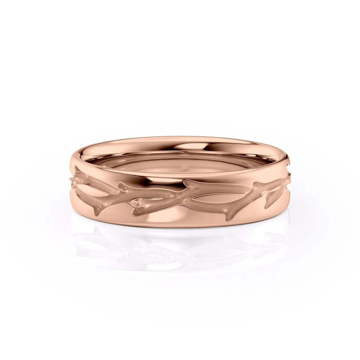 The Twig Cigar. A Rose Gold Classic, Designer Wedding Band Set With Lab Grown Diamonds. White Background.