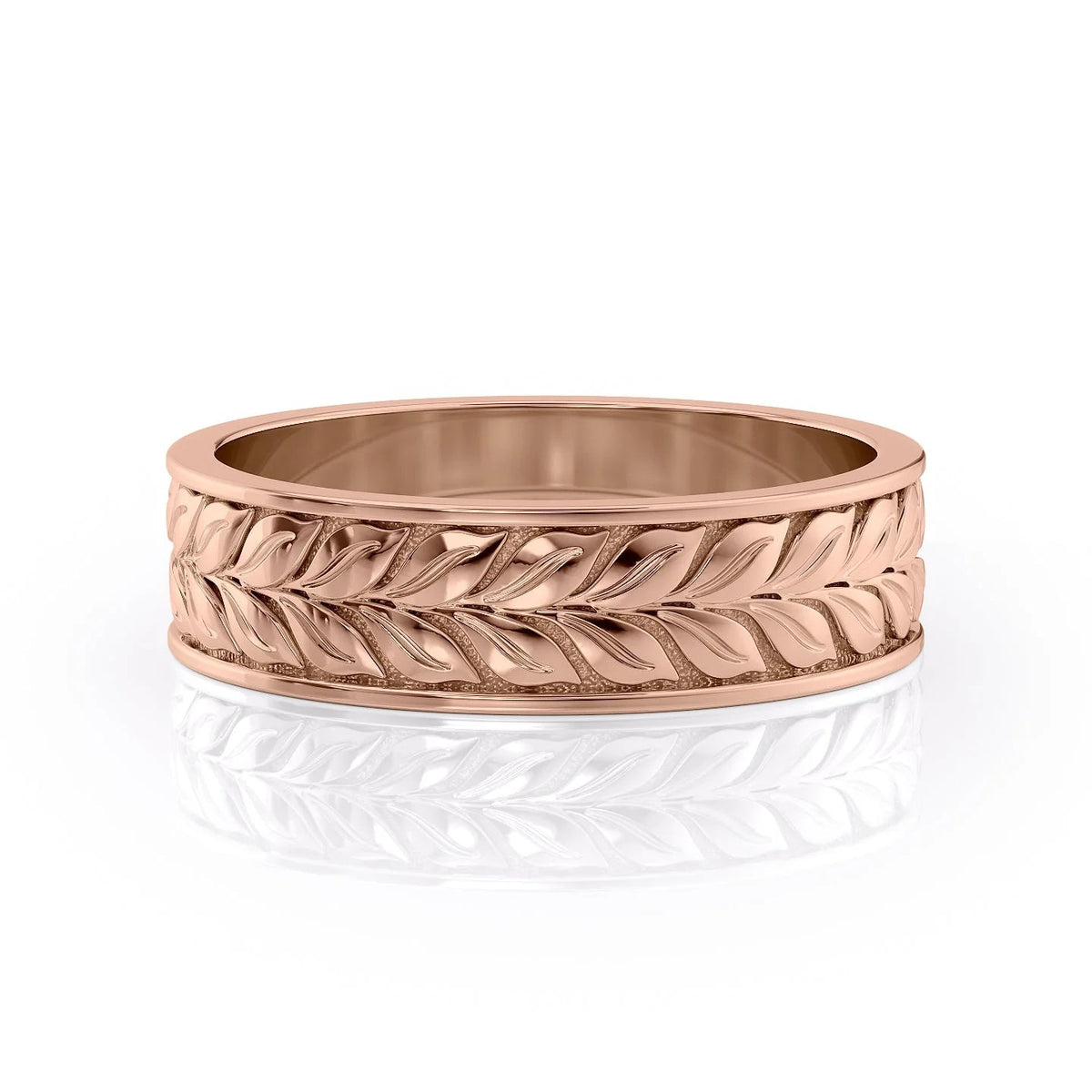 The William. A Rose Gold Designer Wedding Band Set With Lab Grown Diamonds. White Background.