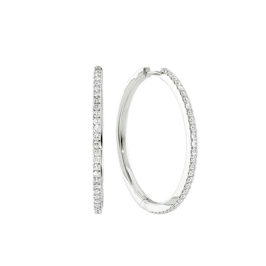 0.5ct 30mm Pave Hoops. A White Gold Hoop Earrings Set With 0.5tcw Round Lab Grown Diamonds. White Background.