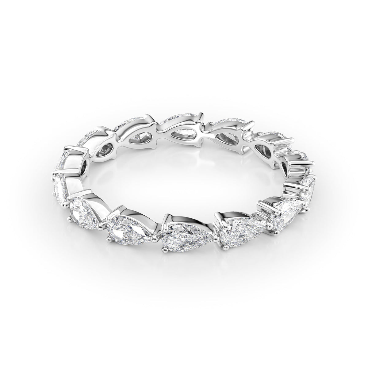 1.5ct East West Pear Eternity. A White Gold Eternity Ring Set With 1.5tcw Pear Lab Grown Diamonds. White Background.