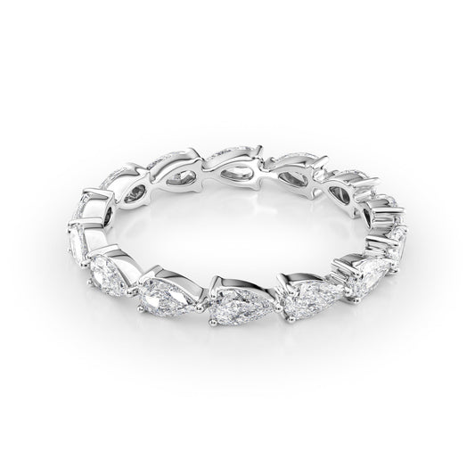 1.5ct East West Pear Eternity. A White Gold Eternity Ring Set With 1.5tcw Pear Lab Grown Diamonds. White Background.