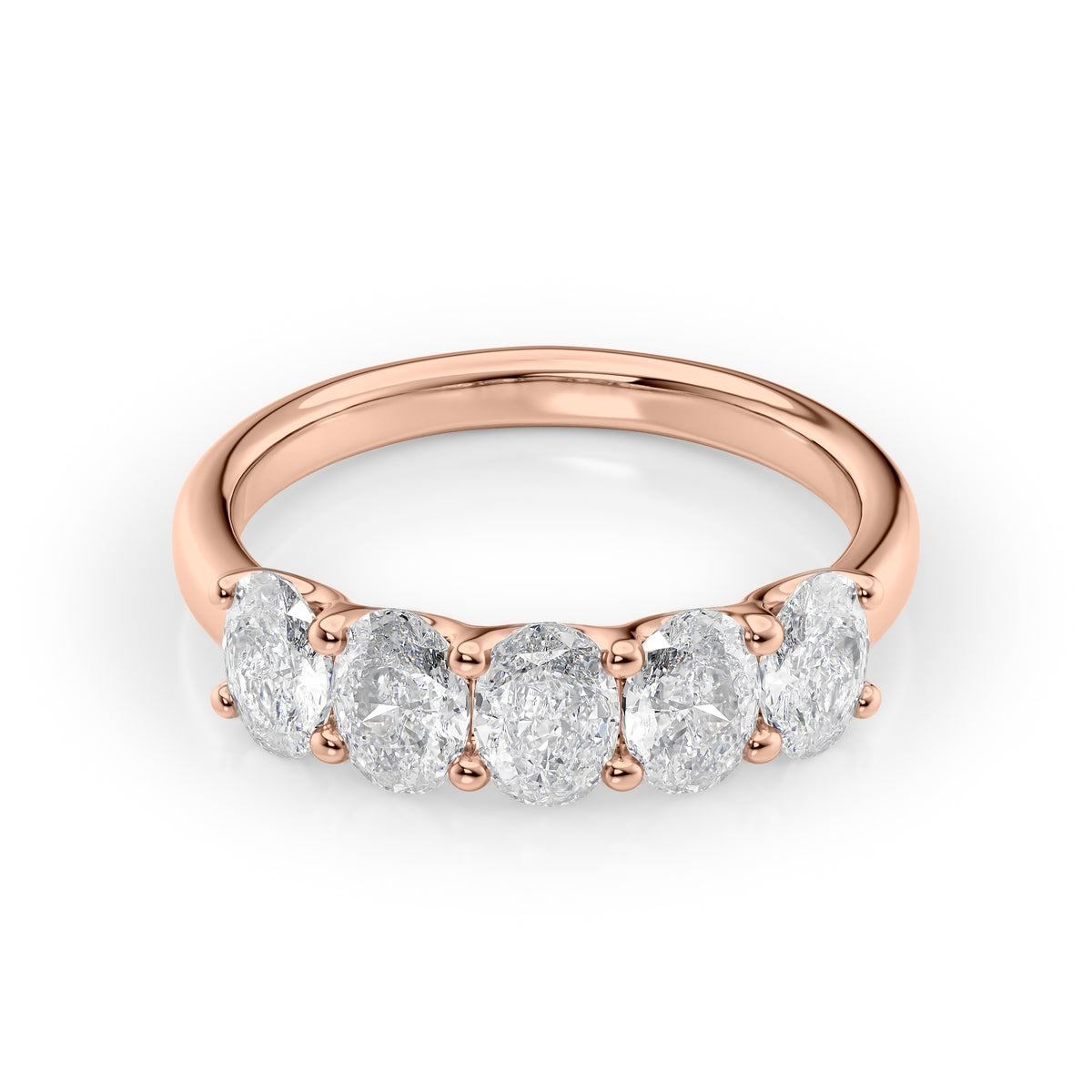 1.5ct Oval U Prong Anniversary. A Rose Gold Anniversary Ring Set With 1.5tcw Oval Lab Grown Diamonds. White Background.