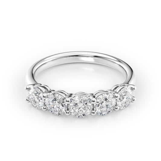 1.5ct Round Anniversary. A White Gold Anniversary Ring Set With 1.5tcw Round Lab Grown Diamonds. White Background.