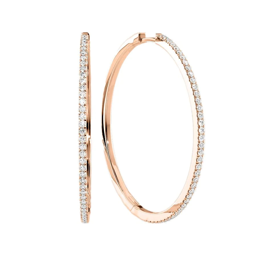 1ct 40mm Pave Hoops. A Rose Gold Hoop Earrings Set With 1tcw Round Lab Grown Diamonds. White Background.