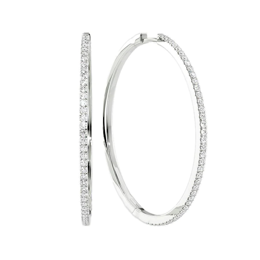 1ct 40mm Pave Hoops. A White Gold Hoop Earrings Set With 1tcw Round Lab Grown Diamonds. White Background.