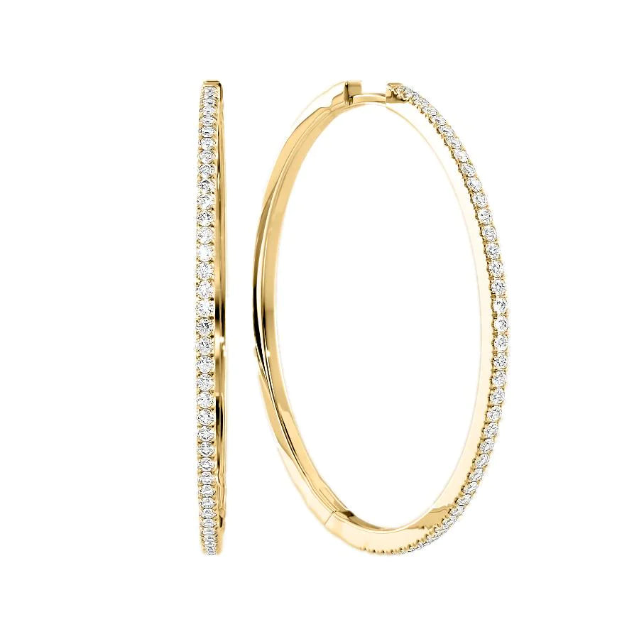 1ct 40mm Pave Hoops. A Yellow Gold Hoop Earrings Set With 1tcw Round Lab Grown Diamonds. White Background.
