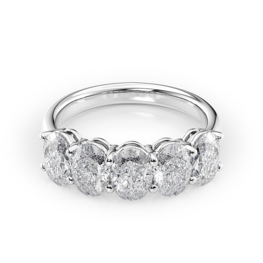 2.5ct Oval Anniversary. A White Gold Anniversary Ring Set With 2.5tcw Oval Lab Grown Diamonds. White Background.