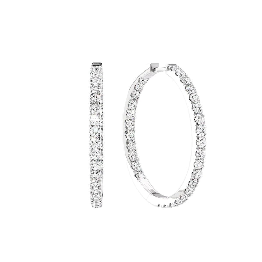 2ct 30mm Inside Out Pave Hoops. A White Gold Hoop Earrings Set With 2tcw Round Lab Grown Diamonds. White Background.