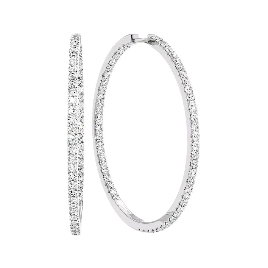 2ct 40mm Inside Out Pave Hoops. A White Gold Hoop Earrings Set With 2tcw Round Lab Grown Diamonds. White Background.