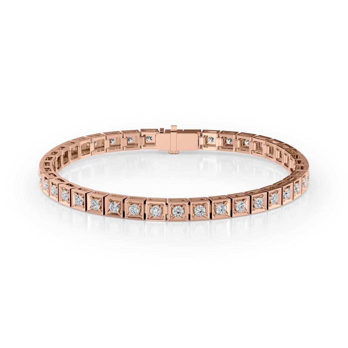 2ct Chocolate Tennis Bracelet. A Rose Gold Tennis Bracelet Set With 2tcw Round Lab Grown Diamonds. White Background.