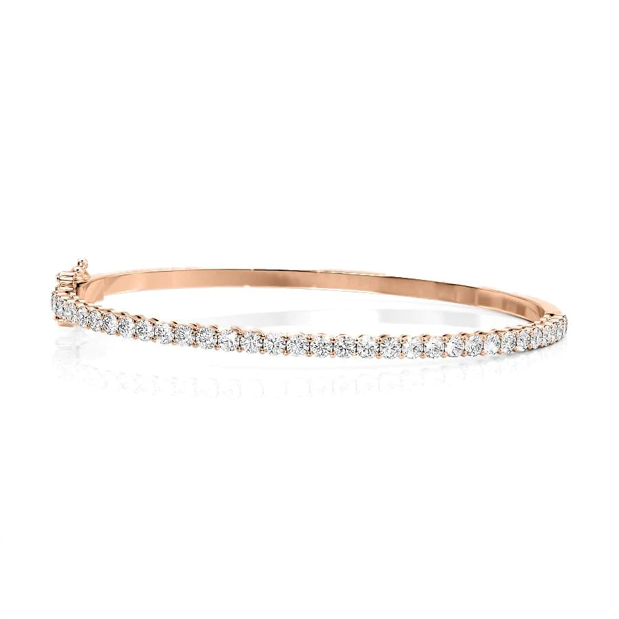 2ct Eternity Bangle. A Rose Gold Bangle Bracelet Set With 2tcw Round Lab Grown Diamonds. White Background.