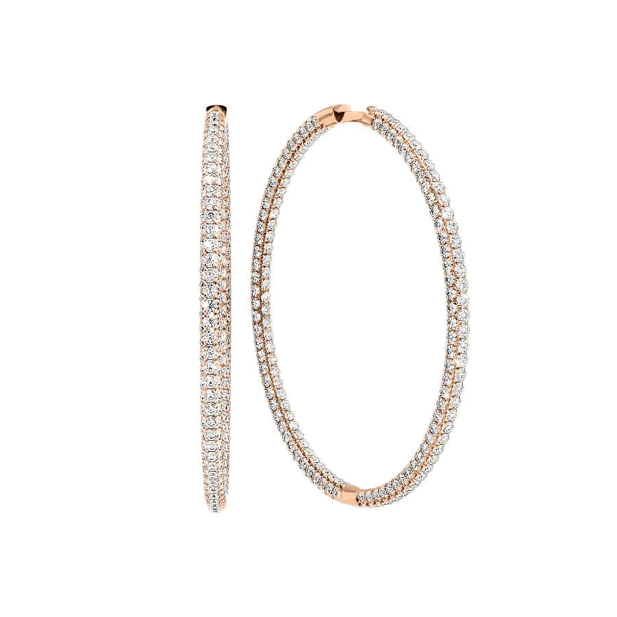 3.5ct 40mm 3D Pave Hoops. A Rose Gold Hoop Earrings Set With 3.5tcw Round Lab Grown Diamonds. White Background.