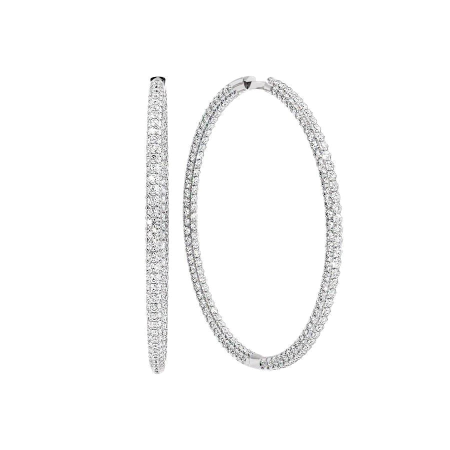 3.5ct 40mm 3D Pave Hoops. A White Gold Hoop Earrings Set With 3.5tcw Round Lab Grown Diamonds. White Background.