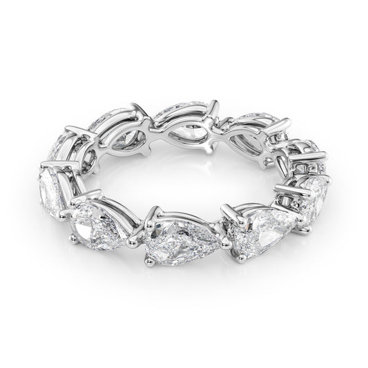 3.5ct East West Pear Eternity. A White Gold Eternity Ring Set With 3.5tcw Pear Lab Grown Diamonds. White Background.