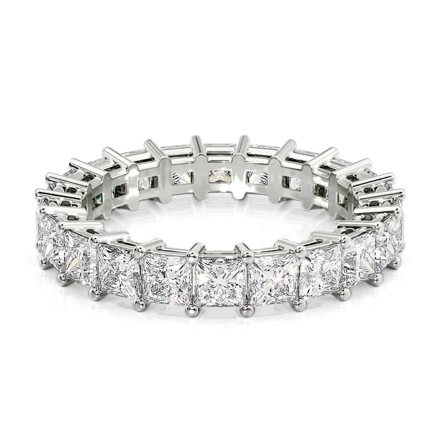 3.5ct Princess Eternity. A White Gold Eternity Ring Set With 3.5tcw Princess Lab Grown Diamonds. White Background.