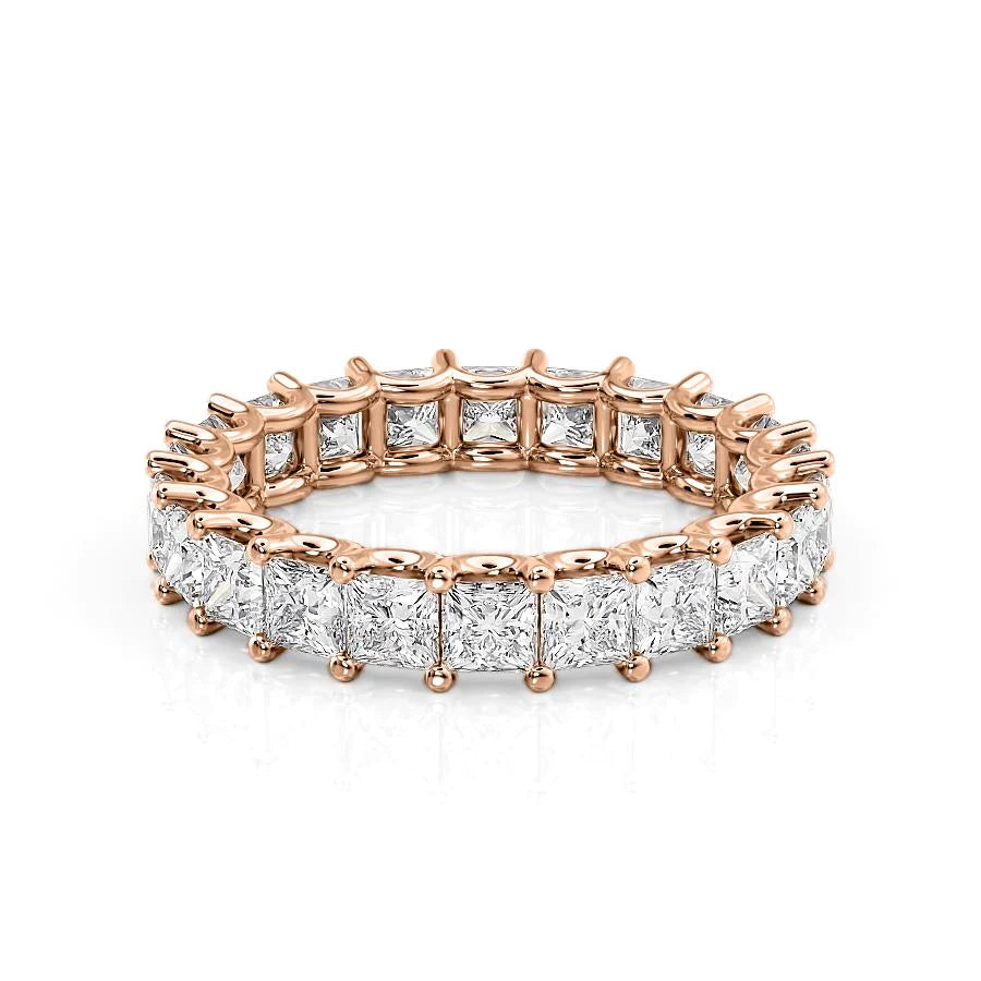 3.5ct Princess U Prong Eternity. A Rose Gold Eternity Ring Set With 3.5tcw Princess Lab Grown Diamonds. White Background.