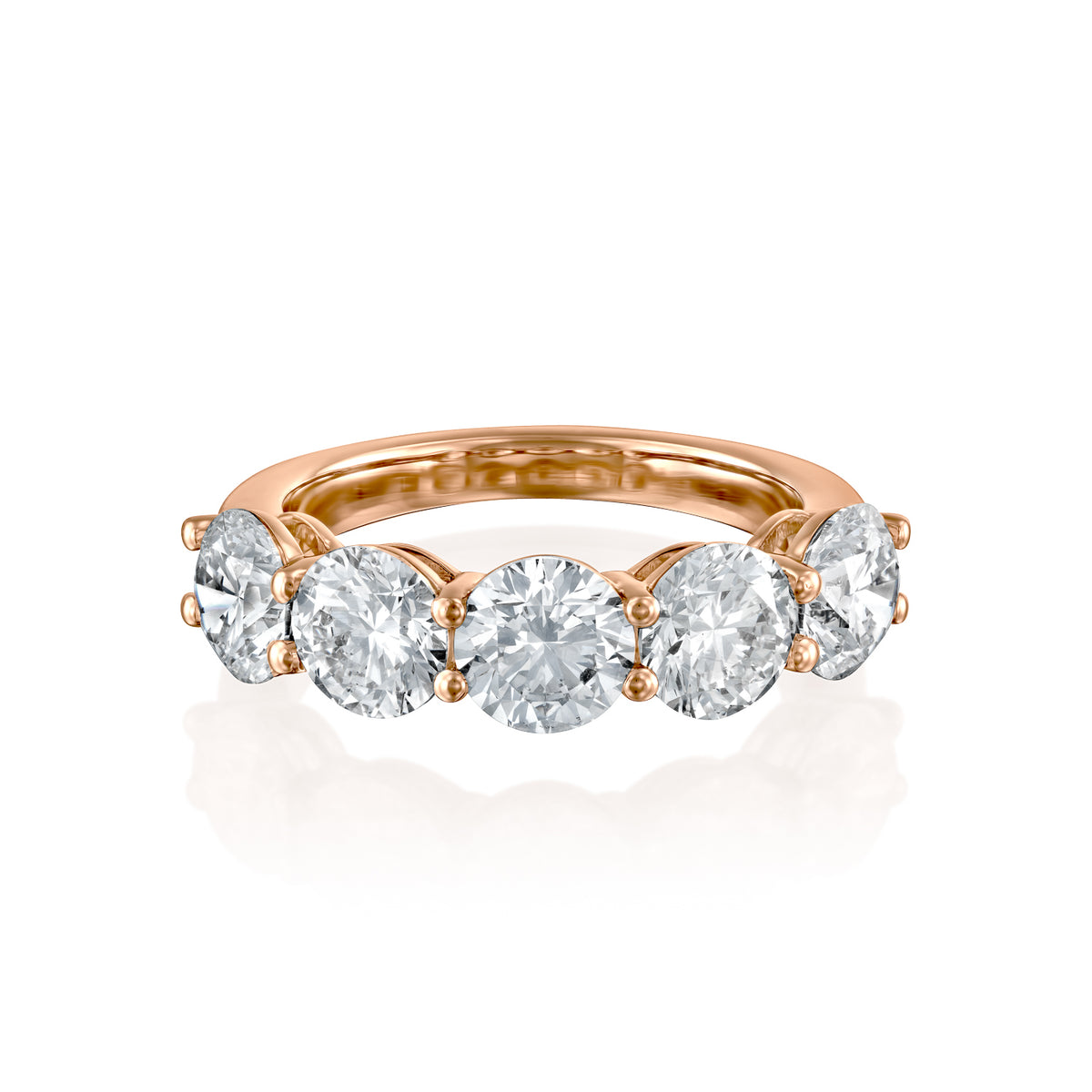 3.5ct Round Anniversary. A Rose Gold Anniversary Ring Set With 3.5tcw Round Lab Grown Diamonds. White Background.