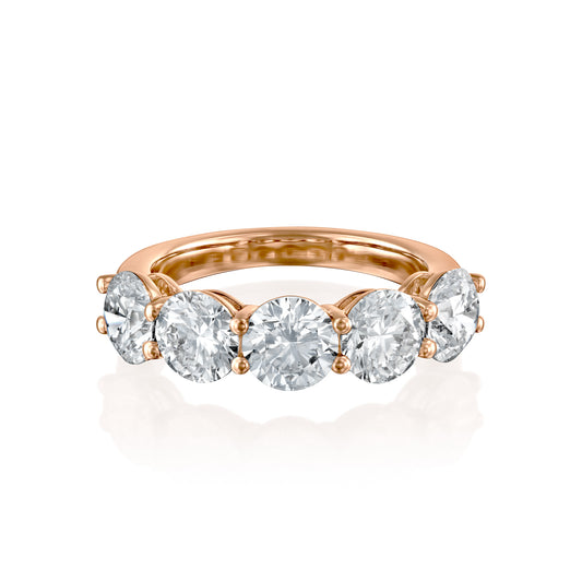 3.5ct Round Anniversary. A Rose Gold Anniversary Ring Set With 3.5tcw Round Lab Grown Diamonds. White Background.