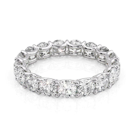 3.5ct Round U Prong Eternity. A White Gold Eternity Ring Set With 3.5tcw Round Lab Grown Diamonds. White Background.
