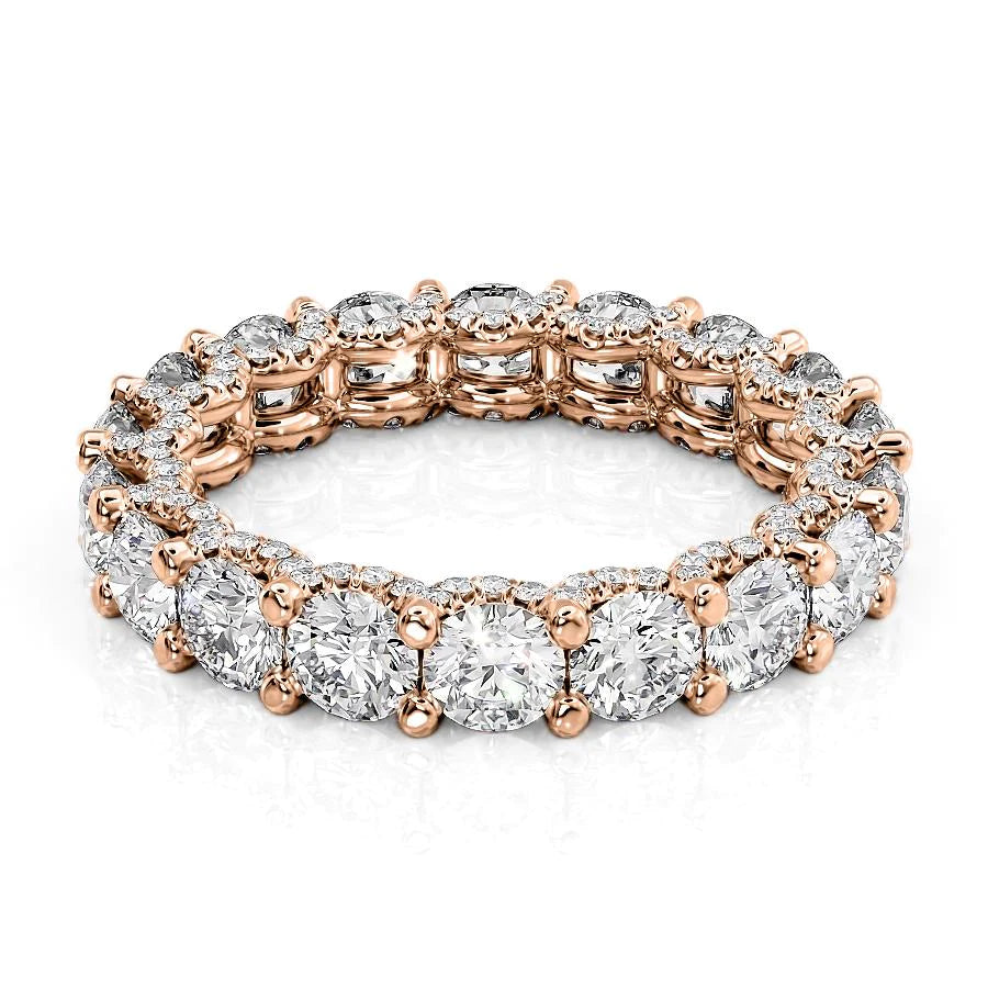 3.8ct Round U Pave Prong Eternity. A Rose Gold Eternity Ring Set With 3.8tcw Round Lab Grown Diamonds. White Background.