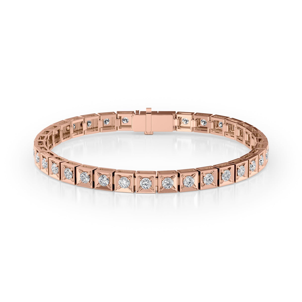 3ct Chocolate Tennis Bracelet. A Rose Gold Tennis Bracelet Set With 3tcw Round Lab Grown Diamonds. White Background.
