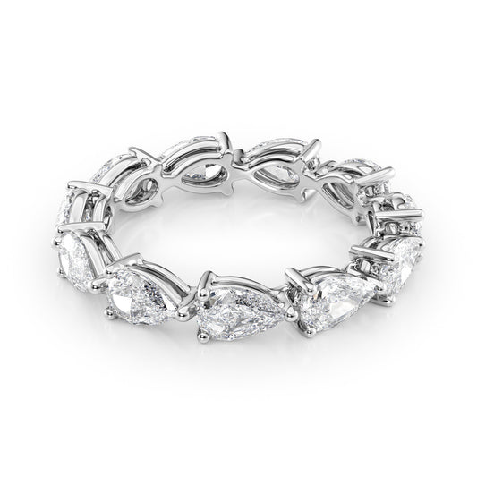 3ct East West Pear Eternity. A White Gold Eternity Ring Set With 3tcw Pear Lab Grown Diamonds. White Background.
