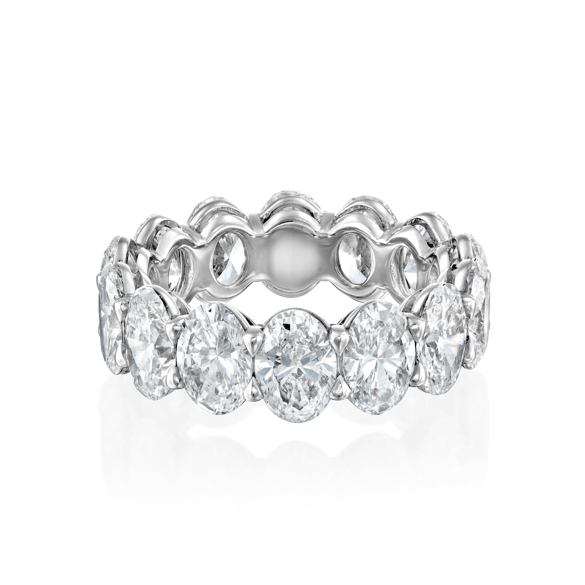 3ct Oval Eternity. A White Gold Eternity Ring Set With 3tcw Oval Lab Grown Diamonds. White Background.