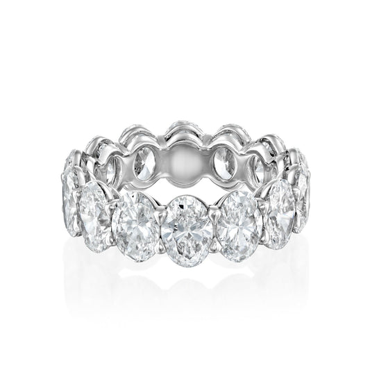 3ct Oval Eternity. A White Gold Eternity Ring Set With 3tcw Oval Lab Grown Diamonds. White Background.