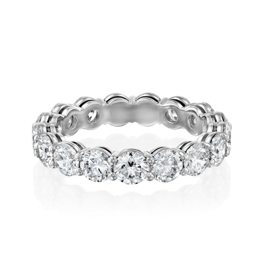 3ct Round Eternity. A White Gold Eternity Ring Set With 3tcw Round Lab Grown Diamonds. White Background.