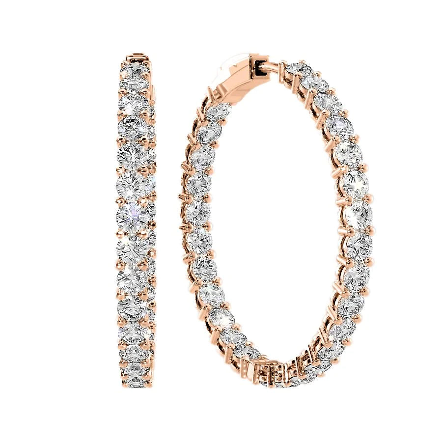 9ct 40mm Eternity Pave Hoops. A Rose Gold Hoop Earrings Set With 9tcw Round Lab Grown Diamonds. White Background.