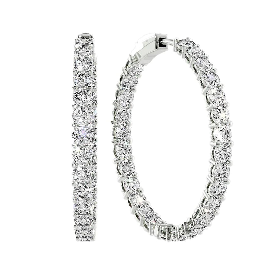 9ct 40mm Eternity Pave Hoops. A White Gold Hoop Earrings Set With 9tcw Round Lab Grown Diamonds. White Background.