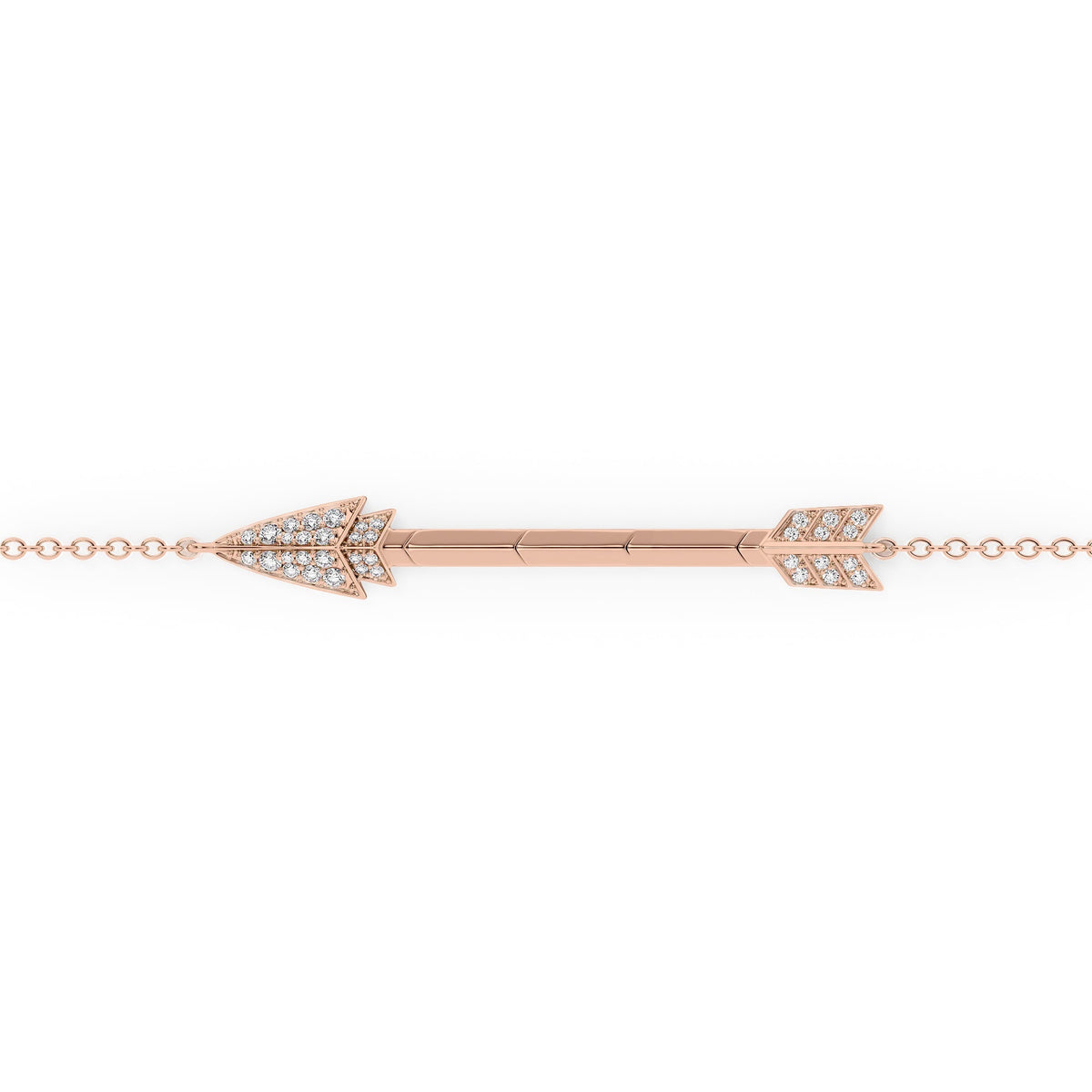 Aim Forward Chain Bracelet. A Rose Gold Designer Chain Bracelet Set With 0.2tcw Round Lab Grown Diamonds. White Background.