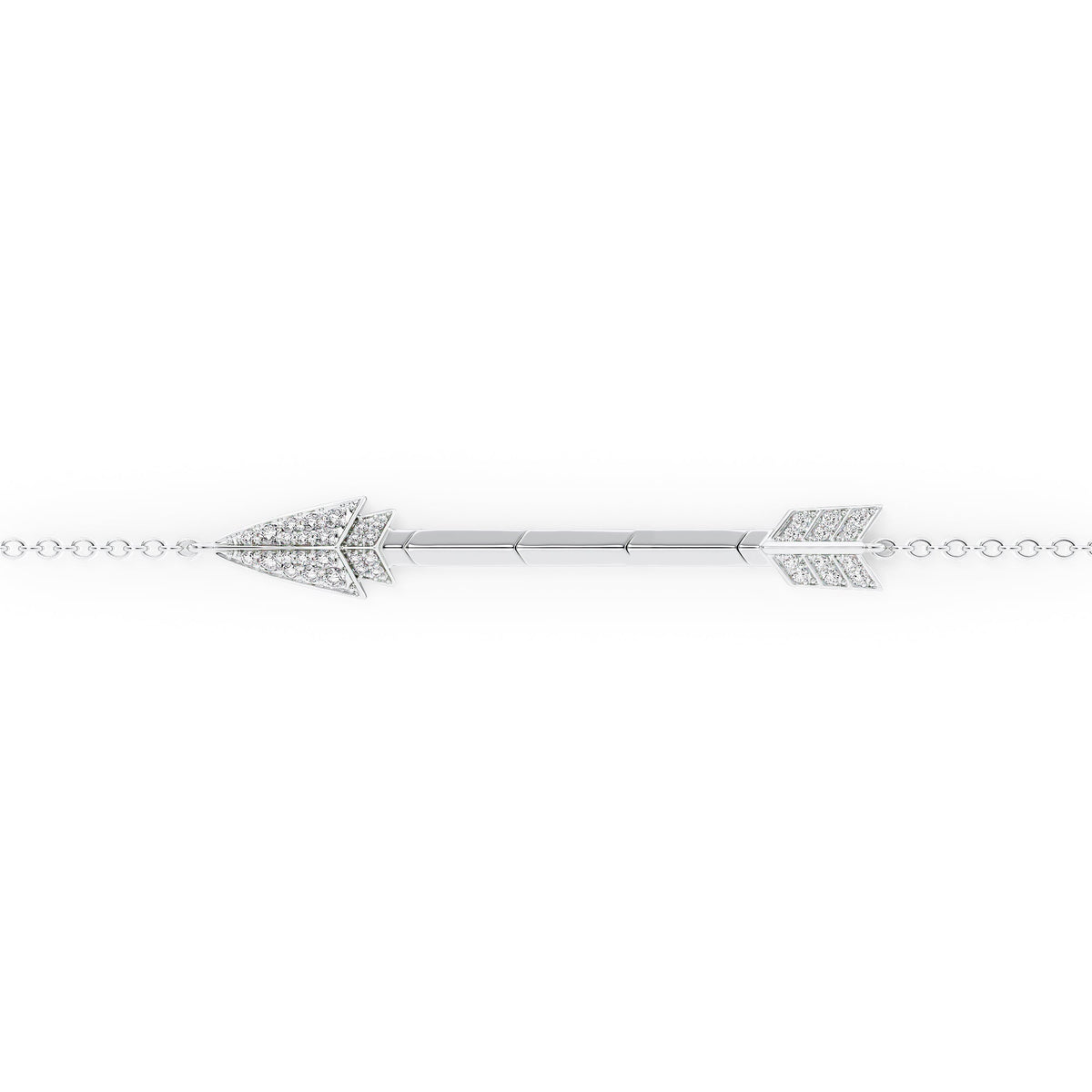 Aim Forward Chain Bracelet. A White Gold Designer Chain Bracelet Set With 0.2tcw Round Lab Grown Diamonds. White Background.