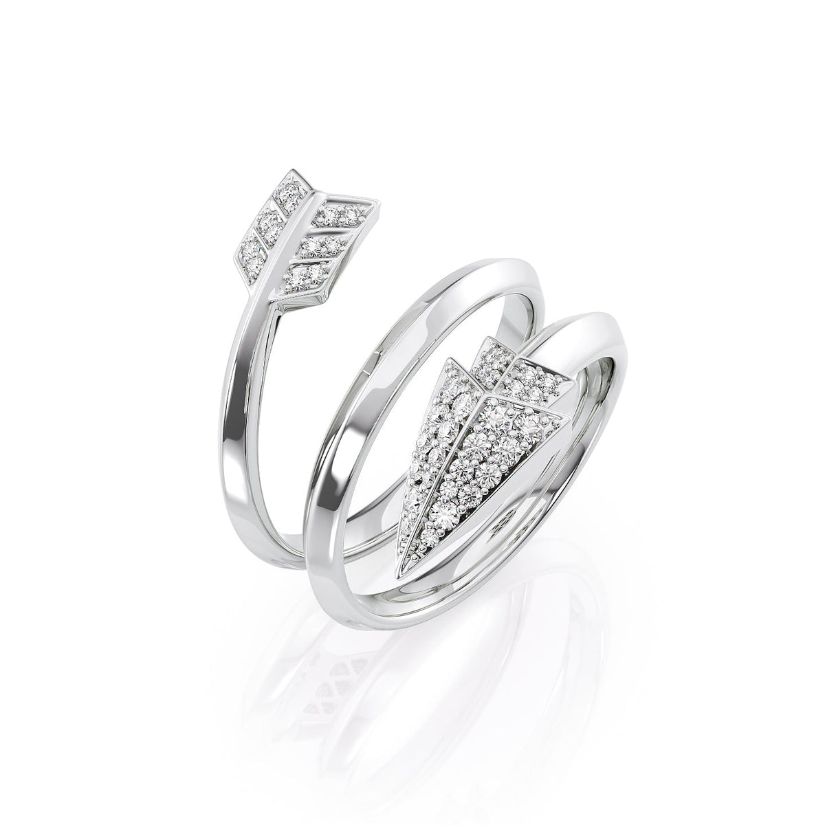 Aim Forward Coil Ring. A White Gold Designer Coil Ring Set With 0.25tcw Round Lab Grown Diamonds. White Background.