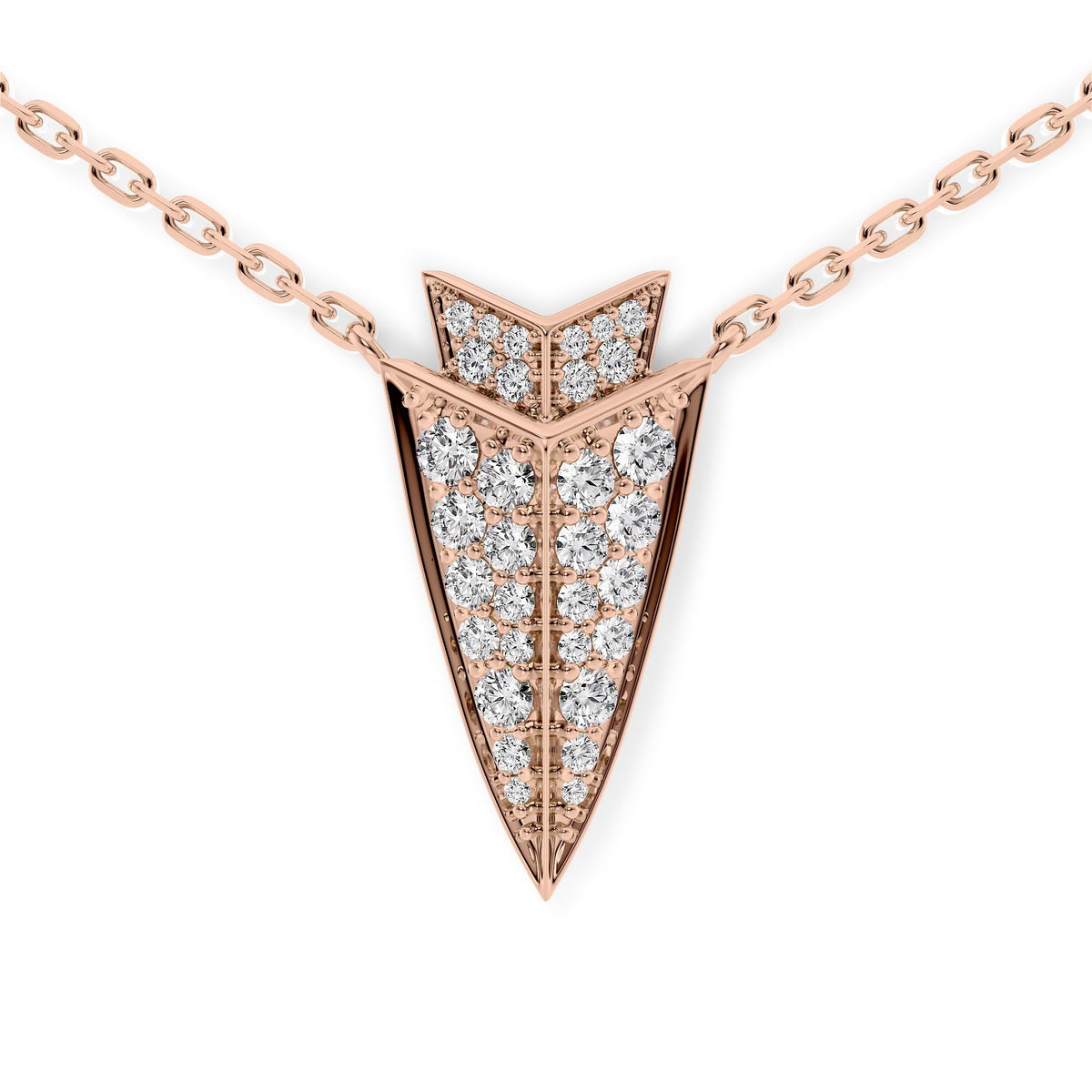 Aim Forward Large Pendant. A Rose Gold Designer Pendant Set With 0.55tcw Round Lab Grown Diamonds. White Background.