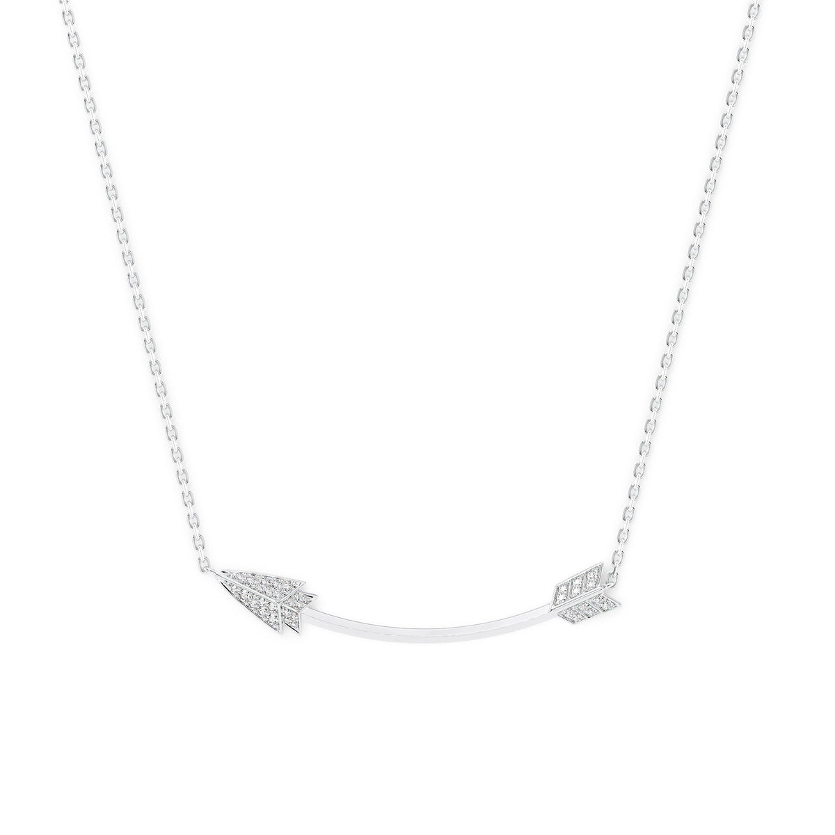 Aim Forward Necklace. A White Gold Designer Pendant Set With 0.25tcw Round Lab Grown Diamonds. White Background.