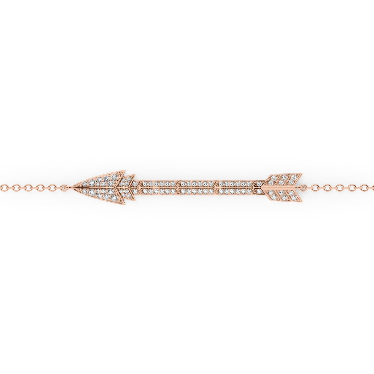 Aim Forward Pave Chain Bracelet. A Rose Gold Designer Chain Bracelet Set With 0.35tcw Round Lab Grown Diamonds. White Background.