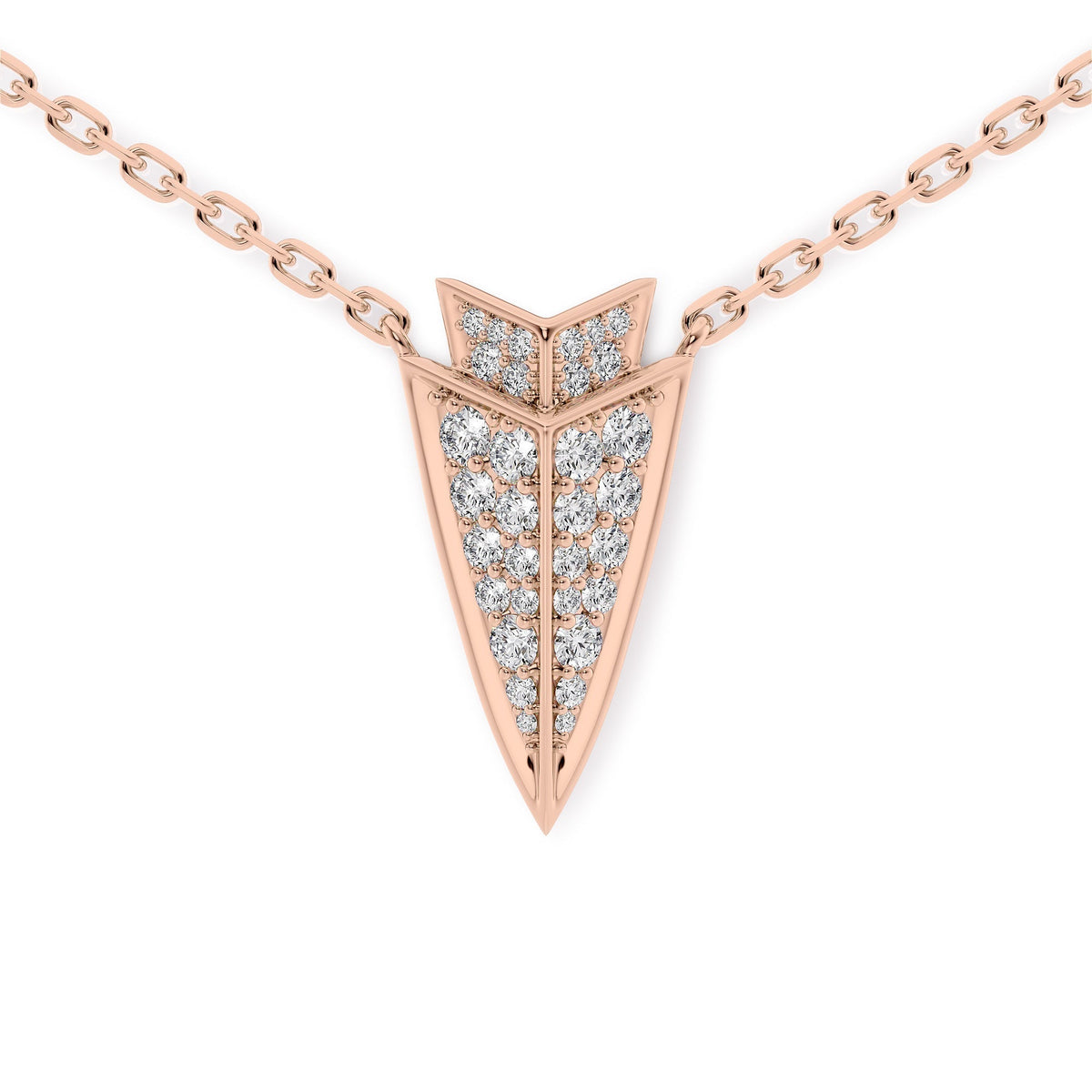 Aim Forward Pendant. A Rose Gold Designer Pendant Set With 0.4tcw Round Lab Grown Diamonds. White Background.