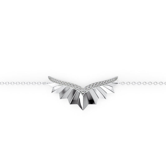 Born To Fly Chain Bracelet. A White Gold Designer Chain Bracelet Set With 0.2tcw Round Lab Grown Diamonds. White Background.